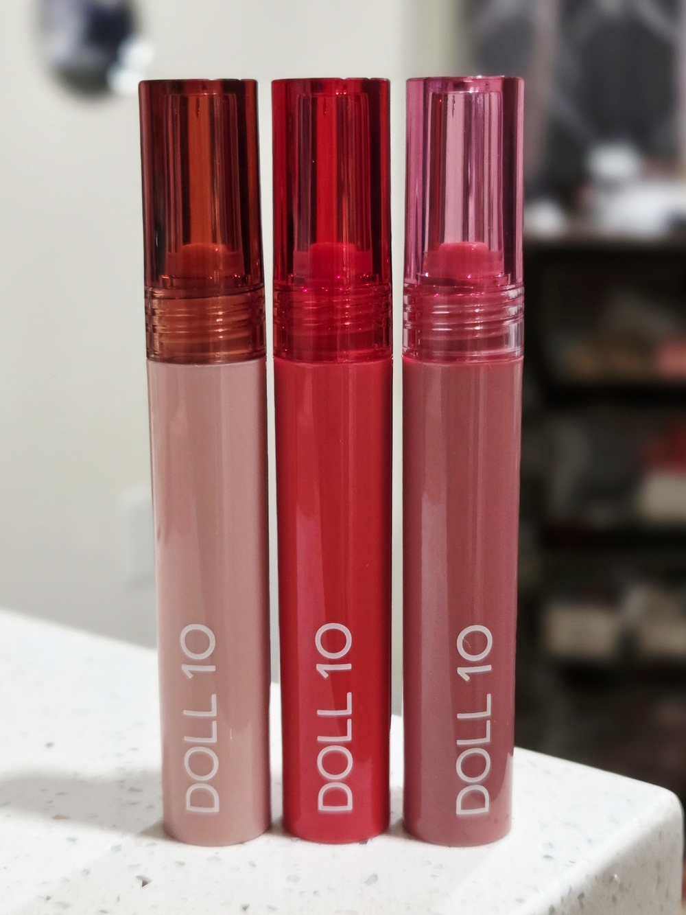 Doll 10 Triple Lip Tint Satin Set - Pink, Red, Mauve